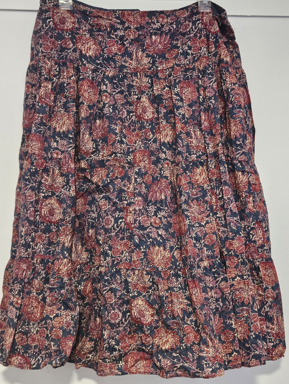 Chaps Floral Tiered Maxi Skirt - Navy, Burgundy, Red